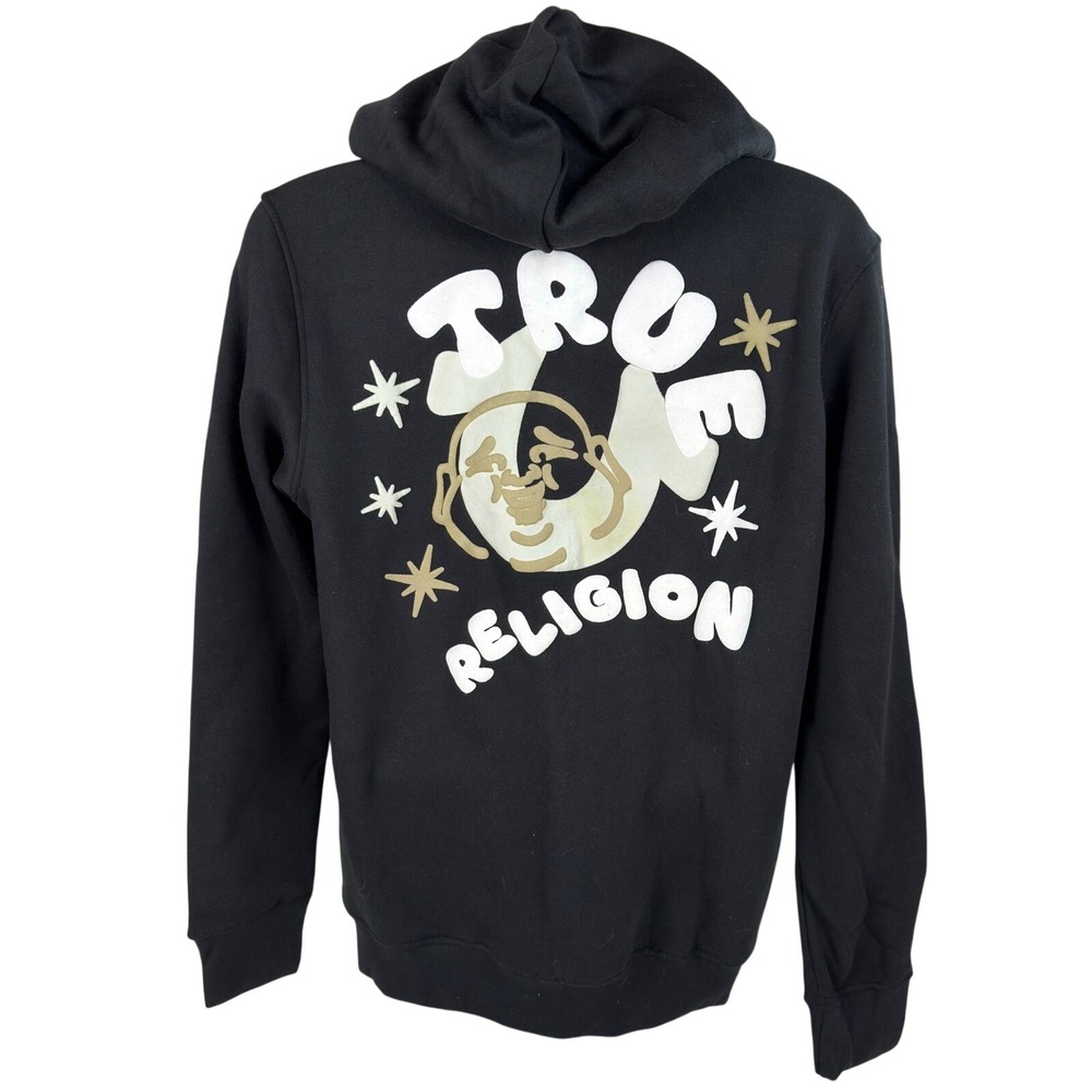 True Religion Mens Jet Black Puff Buddha Full Zip Hoodie Jacket Medium New READ
